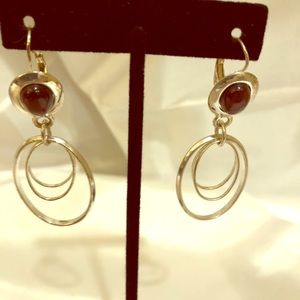 Silver and Brown tiger eye drop earrings